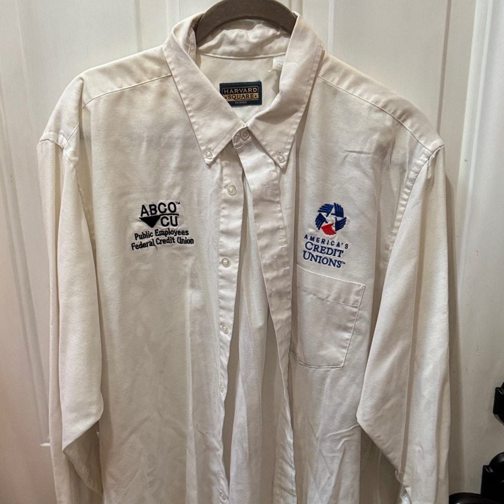 White Men's Casual Button Down Shirt with embroidered logos